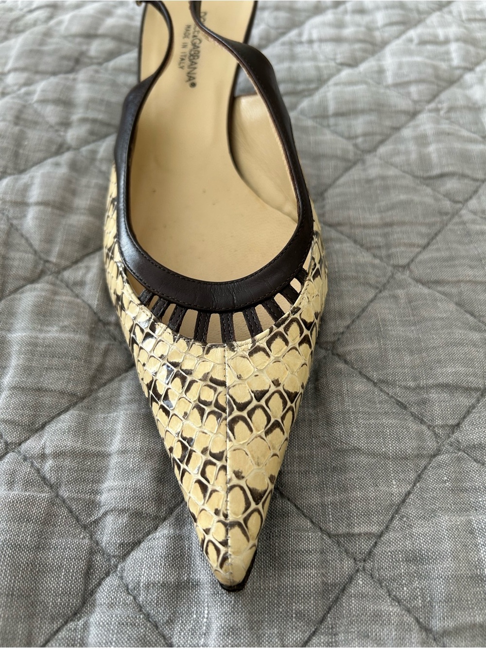 Dolce & Gabbana Snakeskin Pointed-Toe Kitten Heel Slingbacks EU 37.5 - Picture 7 of 16